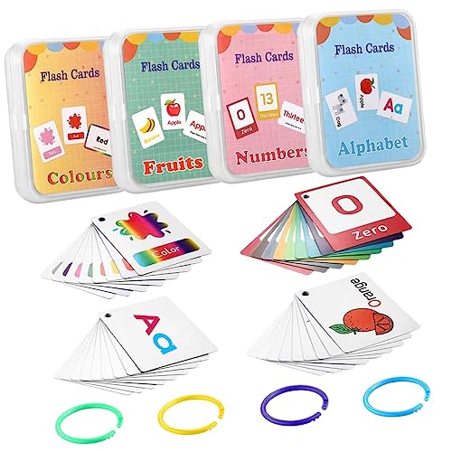 KONTONTY 4 Stück Englisch Lernen Karteikarte Zahlen-Flash-Karten Phonik-Spiele Karteikarten Mit Ring Alphabet-Flash-Karten Phonetik-Flash-Karten Bildungskarten 300 g Beschichtetes Papier von KONTONTY