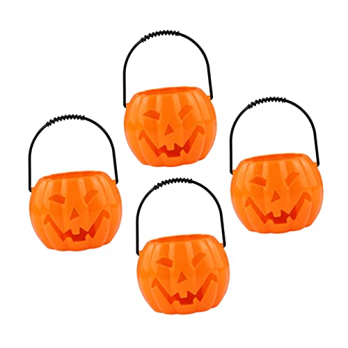 KONTONTY 4 Stück Halloween-Kürbislaterne Halloween-Kürbis-Süßigkeitshalter Geschenkkorb Kürbis Eimer Dekor halloween pumpkin halloweenkürbis Laternen Süßes oder Saures Kürbiseimer mit Griff von KONTONTY