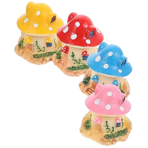 KONTONTY 4 Stück Home Decor wohnungsdeko Garden Decor playmobilhaus Gartenornament Minifiguren Miniatur-Pilzhaus Desktop-Pilzdekor bastelset Miniatur-Pilzstatuen Pilzfiguren für DIY Harz von KONTONTY