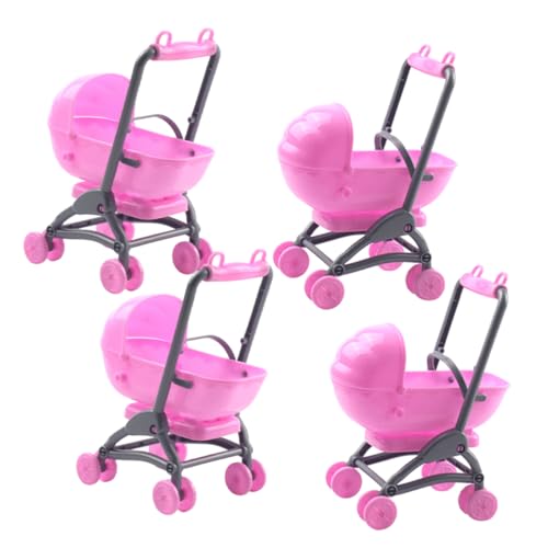 KONTONTY 4 Stück Puppenspielzeug Kunststoff Simulation Mini Kinderwagen Spielzeug Puppenwagen Ornamente Puppenwagen Bunte Hohe Simulation Cartoon Puppe Kinderwagen Spielzeug Rosa von KONTONTY