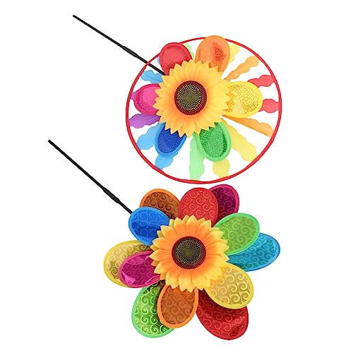 KONTONTY 4 Stück Sonnenblumen-Windmühle Regenbogenwindmühle Outdoor-Spielset für Kinder Spielzeug für Kinder Spielzeug für draußen Windmühlen-Spielzeug Windmühlen im Freien Plastik Colorful von KONTONTY