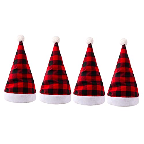 KONTONTY 4 Stück Weihnachtsmütze Weihnachtskopfbedeckung Hut anziehen weihnachtskostüm hut Partyhüte für Erwachsene weihnachtsdeko weihnachtsmotiv santa hats Weihnachtskopfschmuck Plüsch von KONTONTY