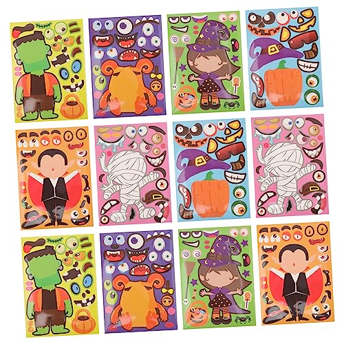 KONTONTY 48 Blatt Halloween Aufkleber Puzzle Aufkleber Machen Sie Ihr Halloween Gesicht Aufkleber Halloween DIY Aufkleber Dekor Halloween Kürbis Aufkleber Beschichtetes Papier von KONTONTY