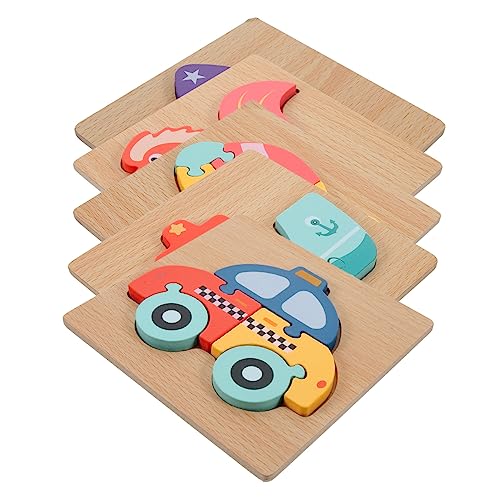 KONTONTY Pädagogisches Holzpuzzle-Set Für Kleinkinder 5-teilig Lernspielzeug Für Kinder Puzzlespiel Mit Leuchtenden Farben Für Die Gehirnentwicklung Von Jungen Und Mädchen von KONTONTY