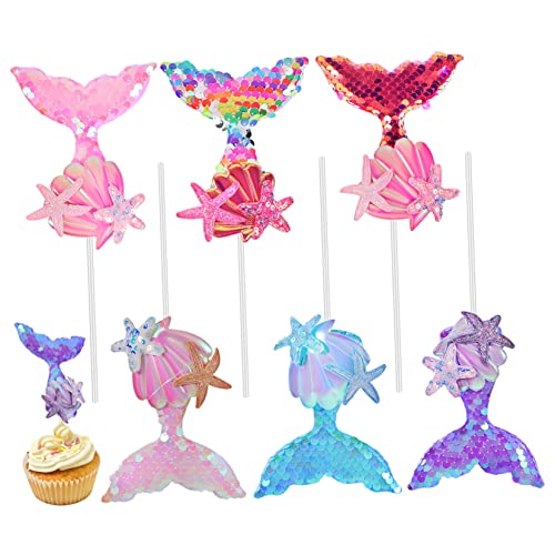 KONTONTY 6St Kuchendekoration Partyzubehör für Meerjungfrauen unter dem Meer Cupcake Topper Papierbecher Ornament Cupcake-Topper mit Meerjungfrauenflosse Muschel-Cupcake-Topper Mädchen von KONTONTY