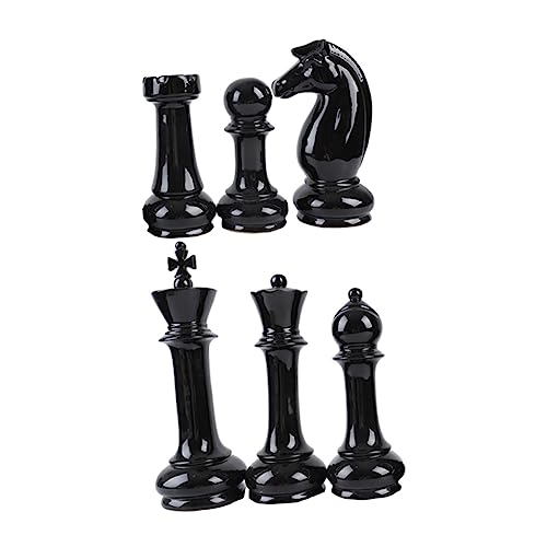 KONTONTY 6st Schach Ornamente Spiel Schachdekor Für Den Haushalt Geschichte Schach Schach-Timer Schachkönig Ritterstatue Mahjong-Tisch Schach Wohnkultur Schachbrett Keramik Black von KONTONTY