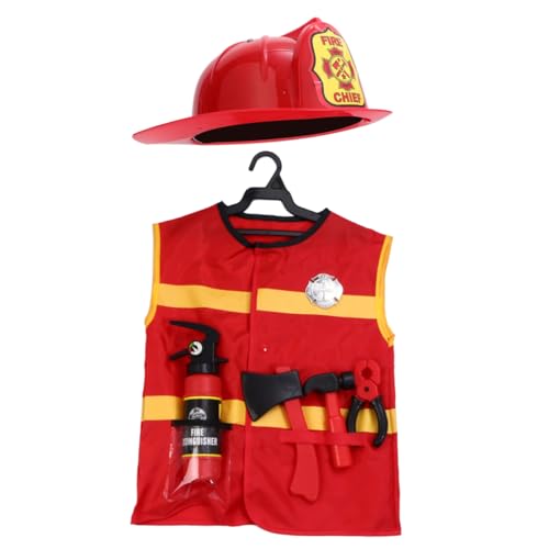 KONTONTY 7-teiliges Set Feuerwehrkostüme Für Cosplay-kostüm Für Feuerwehrmann-Outfit Für Kleidung Für Kinderrollenspiele Feuerwehrmann-kostüm Für Oxford-Stoff von KONTONTY