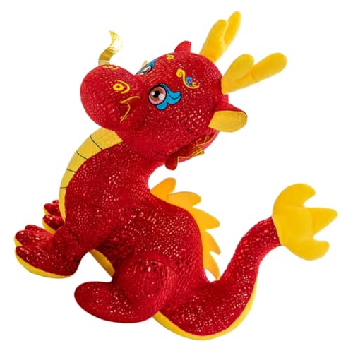 KONTONTY Chinesisches Drachenspielzeug Chinese New Year chinesisch neujahr Plush puppenaugen spielzeuge chinesisches neujahrsmaskottchen Spielzeug realistisches Drachenplüschtier rot von KONTONTY