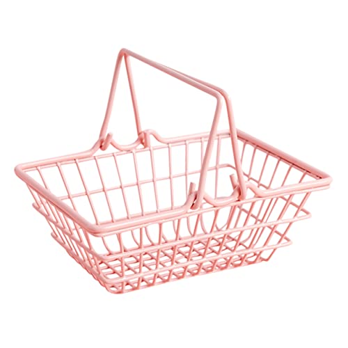 KONTONTY Einkaufskorb Mini Körbe Storage Baskets regalkörbe spielzeugkorb Aufbewahrungskorb aus Draht Mini-Körbe zur Aufbewahrung von Kleinigkeiten Fruchtspielzeug Kinderwagen Eisen Rosa von KONTONTY