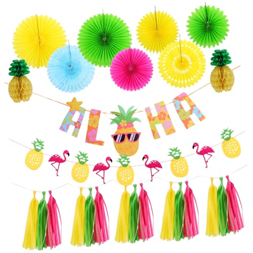 KONTONTY Hawaiian Party Dekoration mit Flamingo und Ananas Banner Papierfächer und Honeycomb Balls Tropisches Sommer Motto für Hochzeit Geburtstag Langlebiges Premium Papier KONTONTY Hawaiian Party Dekoration mit Flamingo und Ananas Banner Papierfächer und Honeycomb Balls Tropisches Sommer Motto für Hochzeit Geburtstag Langlebiges Premium Papier von KONTONTY