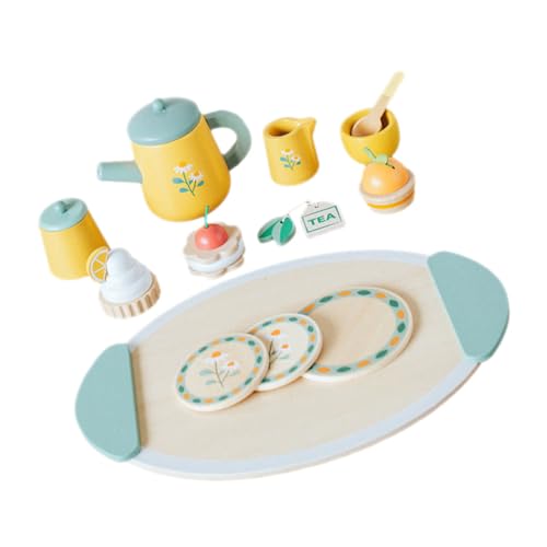 KONTONTY Zubehör Kinderküche Kleinkind Spielzeug Holzspielzeug Teeservice Set Für Kleinkinder 1 Set Mit Tassen Und Zubehör Für Rollenspiele Montessori Für Kreative Tea Party Aktivitäten von KONTONTY