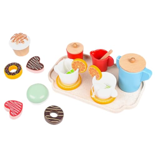 KONTONTY Teeset Kinderspielzeug Holzspielzeug Teeservice Set Simuliertes Nachmittagstee Dessertspielzeug Für Rollenspiel Für Ädchen Und Jungen Ab 3 Jahren Inklusive Und Tassen Pädagogisches von KONTONTY