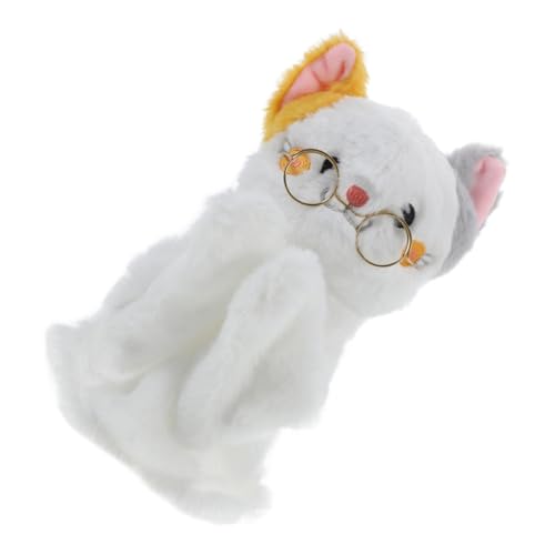 KONTONTY Interaktives Katzenspielzeug Plüsch Handpuppe Handpuppen Kuscheltier Hase Aus Plüsch Katzenpuppe Ausgestopfter Welpe Rollenspielpuppe Handpuppe Katze Tiere Handpuppe Metall Weiß von KONTONTY