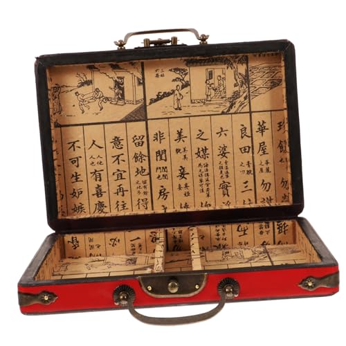 KONTONTY Kasten Mahjong-Box-Geschenkbox Mahjong-Fall Kachelspiele Mahjong Reisekoffer Anzeige Karte Present Box präsentbox Mahjong-Geschenketui Mahjong-Container hölzern rot von KONTONTY