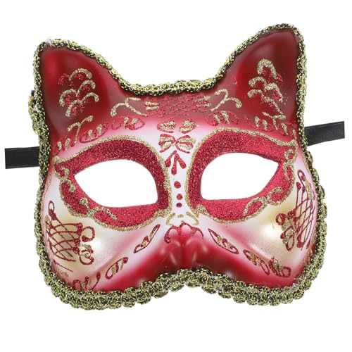 KONTONTY Maske Katze Halloween Cosplay dekorativ Gesichtsbedeckung hallowen masks com play catcordion eyemask Karnevalszubehör mask kinder masks Partygeschenk Partyzubehör Plastik rot von KONTONTY