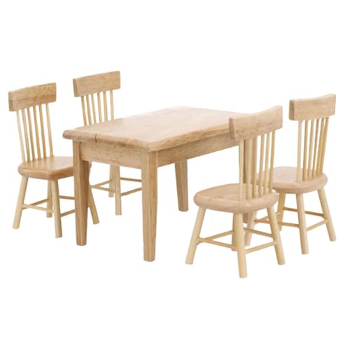 KONTONTY Maßstab Mini Esstisch und Stühle aus Holz Miniaturmöbel für Puppenhaus Dekoration für Miniaturlandschaft KONTONTY Maßstab Mini Esstisch und Stühle aus Holz Miniaturmöbel für Puppenhaus Dekoration für Miniaturlandschaft von KONTONTY