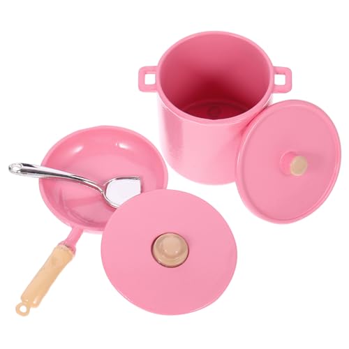 KONTONTY Puppenhaus Kochgeschirr Set Für Puppenhaus 1 Set Aus Metallischen Töpfen Und Pfannen Pink Ideales Zubehör Für Kinderküche Und Puppenhaus Dollhouse von KONTONTY