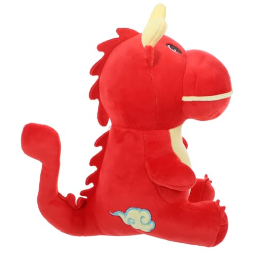 KONTONTY Plüsch Chinesischer Drache Chinesische Neujahrsfiguren Tierkreiszeichen Fengshui-Drache Miniatur-drachenfigur Ausgestopfte Drachenpuppe Drachenpuppenspielzeug Stoff Rot von KONTONTY