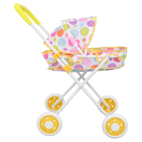 KONTONTY Puppenwagen Puppenzubehör Puppenwagen Und Kinderwagen Puppenwagen Für 1–3 Jahre Puppe Mit Kinderwagen Mädchen Gelbes Polyester von KONTONTY