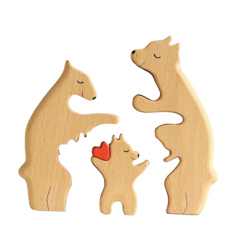 KONTONTY Puzzle Und Kind Bär Holz Bärenstatue Bärenfigur Desktop Dekor Dekorative Statue Bärendekor Tierhandwerk Süßer Bär Skulptur Malerei Handwerk Holzbärenpuzzle von KONTONTY