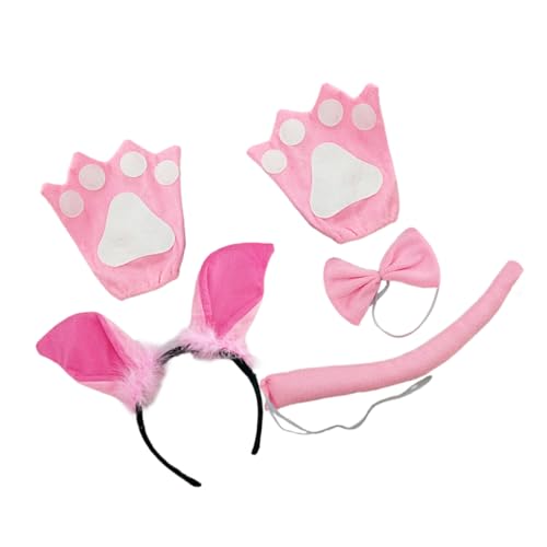 KONTONTY Schwein Kostüm Set mit Haarschmuck Schweineohren Haarreif Schweineschwanz Fliege und Handschuhe für Karneval Party Cosplay Bühnenauftritte KONTONTY Schwein Kostüm Set mit Haarschmuck Schweineohren Haarreif Schweineschwanz Fliege und Handschuhe für Karneval Party Cosplay Bühnenauftritte von KONTONTY