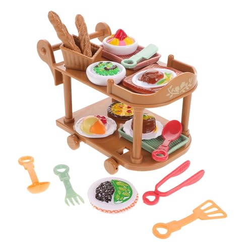 KONTONTY Simuliertes Speisewagenspielzeug Puppenkuchen Mini-Esswagen Mini-Trolley-Modell Puppenhaus Küchenwagen Geburtstagsspielzeug Mini-Einkaufswagen Miniaturessen für Puppenhaus Plastik von KONTONTY