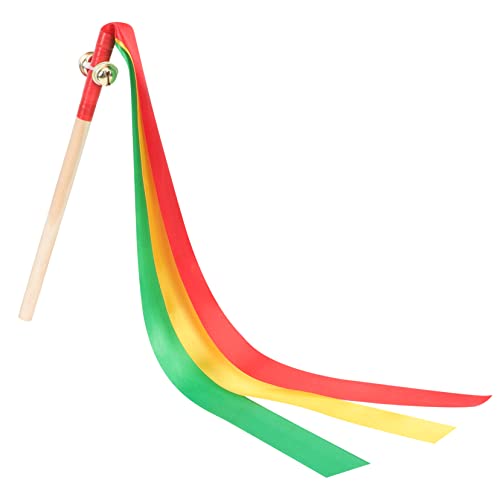 KONTONTY Tanzband seidenband Ribbon bandfeile bandalette Holzstab handbandage Tanz-Band-Stick Zauberstab aus Holzband Band-Zauberstab-Glocke Bildungsspielzeug Regenbogenbandstab Metall von KONTONTY