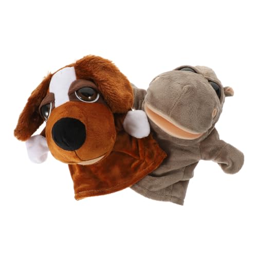 KONTONTY Handpuppen-plüschspielzeug Kleines Kuscheltier Tier Handpuppen Üsch Tierpuppen Für Interaktives Geschichtenerzählen Kuschelige Stofftiere Hippo Mit Großen Augen + Hund Mit Großen Augen von KONTONTY