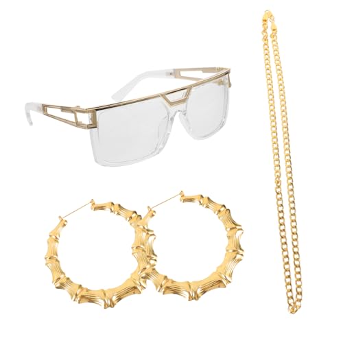 KONTONTY Vintage Hip Hop Kostümset Mit Sonnenbrille Halskette Und Armband Retro Hip Hop Schmuck Requisiten Für Kreative Outfits Und Partys Perfekt Für Kostümpartys Und Veranstaltungen von KONTONTY