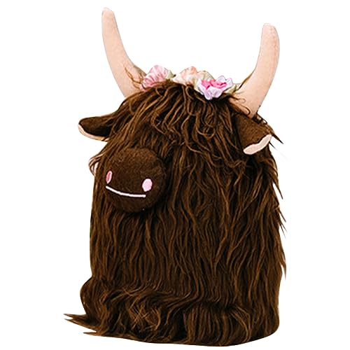 KONTONTY Yak-Puppe Kuh plüschtier Kuh Stofftier Kuh Hochlandrind Kuh Kuscheltier Spielzeugkühe Kuscheltiere Flauschiges Kuscheltier Bauernhof Polyester Brown von KONTONTY