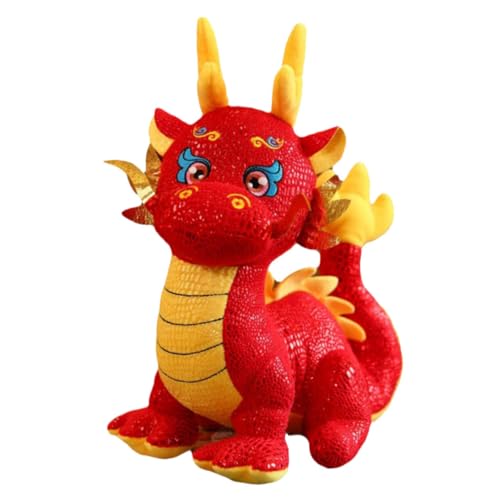 KONTONTY schönes Drachenspielzeug Chinese New Year chinesisch neujahr Silvester gastgeschenk New Year Soft Toy puppenaugen Neujahrsdrache Stofftier realistisches Drachenplüschtier rot von KONTONTY