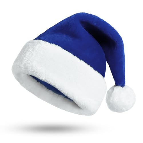 KONVINIT Blau Weihnachtsmütze Nikolausmütze Plüsche Weihnachtsmann Mütze Santa Mütze Nikolaus,Santa Claus Mütze für Erwachsene Gefüttert,blau von KONVINIT