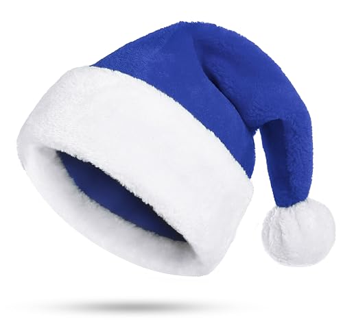 KONVINIT Blau Weihnachtsmütze für Kinder, Plüsch Nikolausmütze für Kinder Nikolaus mützen Santa Claus Mütze mit weißem Plüschband und Pompon,blau von KONVINIT