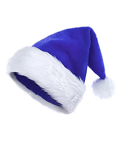 KONVINIT Blaue Weihnachtsmütze Weihnachtsmann Mütze Plüsche Nikolausmütze Warm and Dicker Santa Mütze Weihnachtself Mütze für Erwachsener,blau von KONVINIT