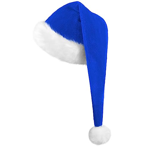 KONVINIT Lang Weihnachtsmütze Nikolausmütze Erwachsene Schwarz Plüsch weihnachtsmann Mütze mit dicker fellrand,Santa Clause Mütze für Weihnachtsfeier Weihnachtself Mütze,blau von KONVINIT