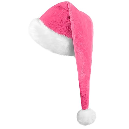 KONVINIT Lang Weihnachtsmütze Nikolausmütze Erwachsene Rosa Plüsch weihnachtsmann Mütze mit dicker fellrand,Santa Clause Mütze für Weihnachtsfeier,rosa von KONVINIT