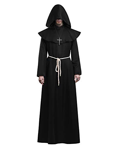 KONVINIT Mönch Kostüm Herren Halloween Kostüm Männer Prister Gewand Kostüm Mittelalterliche Robe mit Kapuze ideal für Mottoparty, Halloween, Karneval und Fasching,schwarz M KONVINIT Mönch Kostüm Herren Halloween Kostüm Männer Prister Gewand Kostüm Mittelalterliche Robe mit Kapuze ideal für Mottoparty, Halloween, Karneval und Fasching,schwarz M von KONVINIT