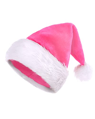 KONVINIT Rosa Weihnachtsmütze Erwachsene Nikolausmütze Weihnachtsmann Mütze Plüsche Santa Claus Mütze Warm and Dicker Santa Mütze für Weihnachtsfeier,rosa von KONVINIT