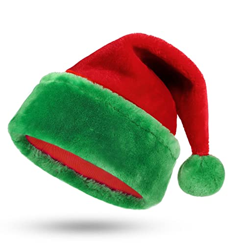 KONVINIT Weihnachtself Mütze Weihnachtsmütze Erwachsene Nikolausmütze plüsche weihnachtsmann mütze Santa Mütze Elf Mütze Dicker Fellrand,Christmas Elf Hat von KONVINIT