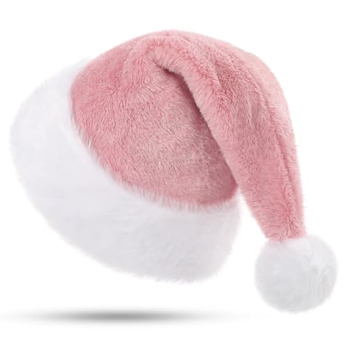 KONVINIT Weihnachtsmütze Nikolausmütze für Erwachsene Glitzer Rosa Weihnachtsmann Mütze Plüsch Rand Santa Clause Mütze für Herren und Damen,rosa von KONVINIT