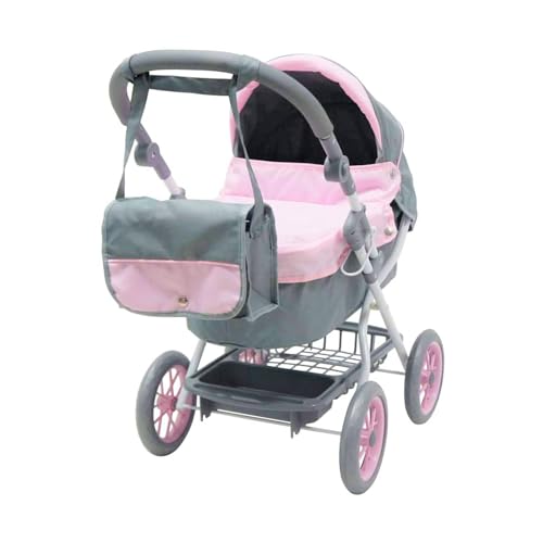 KOOKAMUNGA Kids Puppenwagen Bassinet Deluxe | Mit Wickeltasche | Einziehbares Verdeck | Höhenverstellbarer Softgrip-Griff | Aufbewahrungskorb | Wagen geeignet für 16" 18" und 20" Puppen von KOOKAMUNGA KIDS