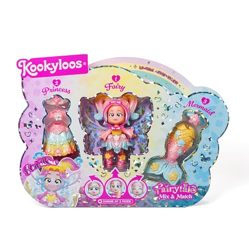 KOOKYLOOS Fairytale Mix & Match Rainbow - 3-in-1 Fantasy-Puppe, enthält 1 Puppe, 1 Prinzessinnen-Kostüm, 1 Meerjungfrauen-Outfit und 1 Feen-Outfit von KOOKYLOOS