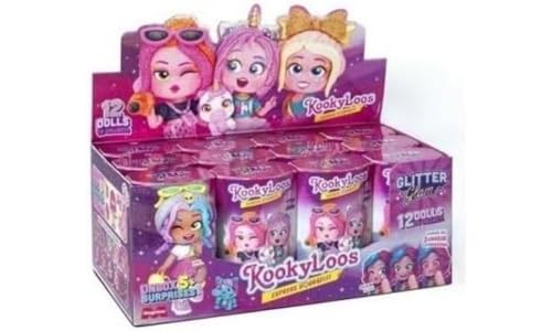 KOOKYLOOS Glitzer-Glam-Serie – 12 Komplette Kollektion – sammelbare Überraschungspuppe mit Mode-Accessoires, Kleidung, Schuhen und Spielzeug mit 3 lustigen Ausdrücken, 12 Puppen enthalten von KOOKYLOOS