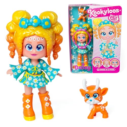 KOOKYLOOS Pet Party Daisy Serie Daisy Sammlerpuppe mit einem Hirsch Haustier inkl Daisy Puppe, 1 Haustier, Kleidung und Schuhe Mode und 1 Zubehör.1 Puppe, 3 Verschiedene Gesichter! von KOOKYLOOS