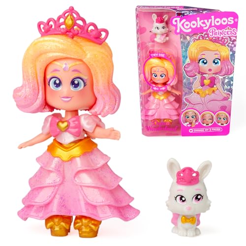 KOOKYLOOS Prinzessinnen-Serie, Traum-Wonderland-Sammelpuppe aus der Princess-Serie. Enthält Puppe, Kleidung und Schuhe zum Thema Prinzessin, Zubehör und Haustier. 1 Puppe, 3 Verschiedene Gesichter von KOOKYLOOS