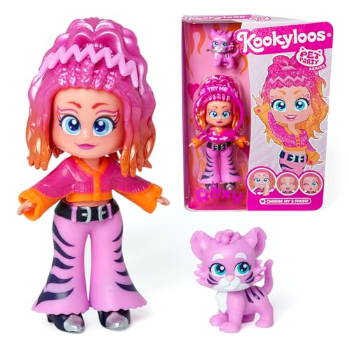 KOOKYLOOS Roxy Pet Party Serie Roxy Sammlerpuppe mit einem Haustier Tiger inkl Roxy Puppe, 1 Haustier, modische Kleidung und Schuhe und 1 Zubehör,1 Puppe, 3 Verschiedene Gesichter! von KOOKYLOOS