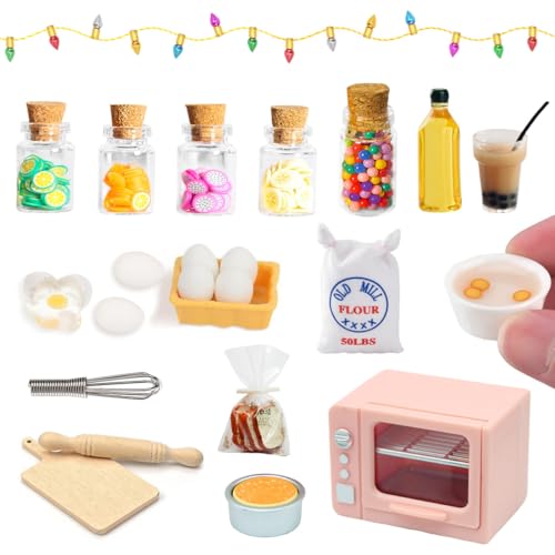 KOOKZ Wichtel Zubehör Weihnachten, Puppenhaus Zubehör Küche Backen Set, Wichtel Lichterkette Miniatur Süßigkeiten und Trinken für Wichteltür Deko, Ideal DIY Weihnachtswichtel Zubehör von KOOKZ