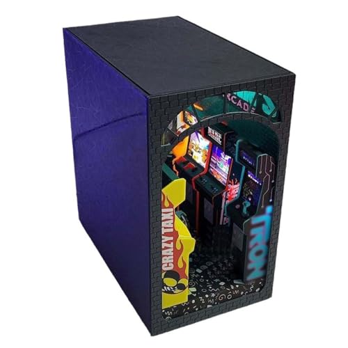 3D Wooden Puzzle Bookend Kit, Punk Video Arcade Book Nook Puzzle Kit with LED Light, Miniature Craft for Adults Collectors von KOOMAL