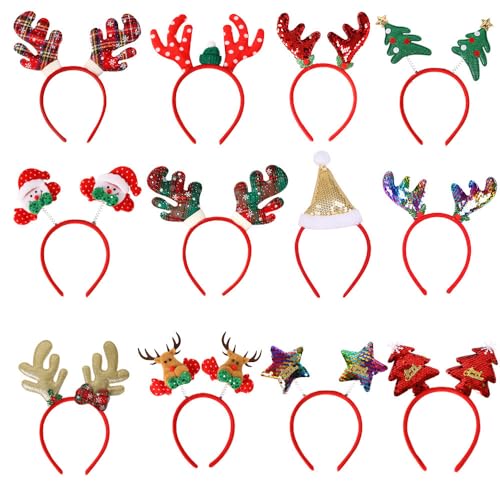 KOOMAL 12PCS Christmas Headbands for Kids, Christmas Hats Reindeer Antler Xmas Tree Head Hat Toppers Costume Headbands for Christmas Holiday Parties, Annual Holiday, Photos Booth von KOOMAL