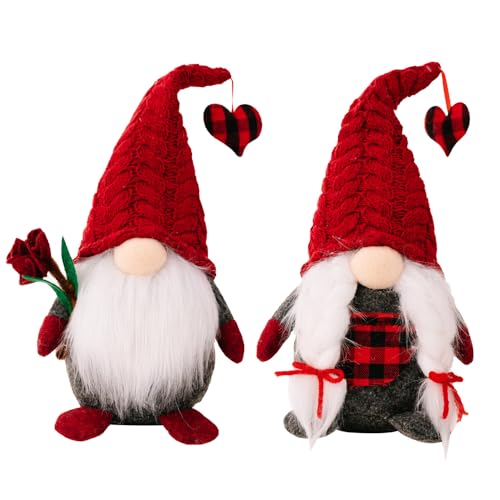 KOOMAL 2Pcs Valentines Day GNOME Gonk Decorations, Handmade Plush Doll Scandinavian Tomte Wedding Anniversary von KOOMAL